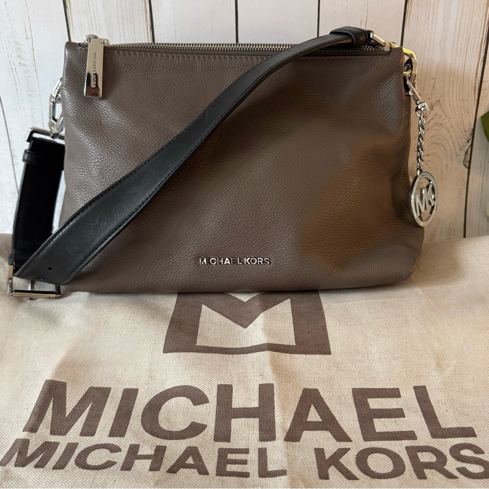Michael Kors Taupe and Black Pebble Leather Handbag